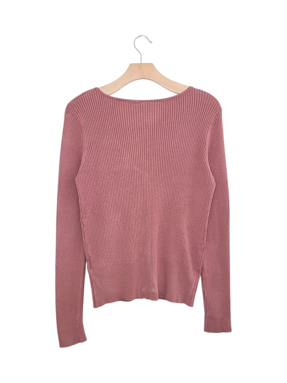 H&M Dusty Rose Ribbed Knit Zip Long Sleeve V Neck Cardigan - Picture 2 of 8